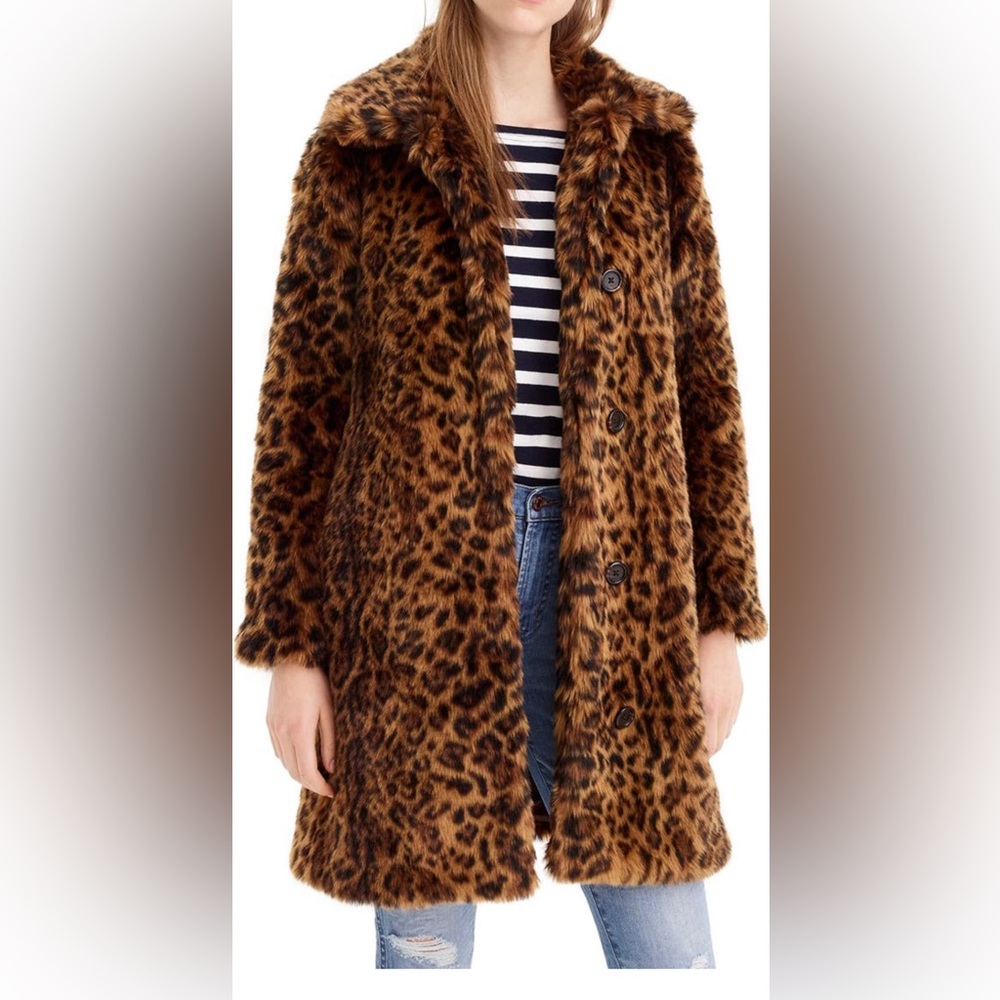 Jcrew leopard print faux fur coat